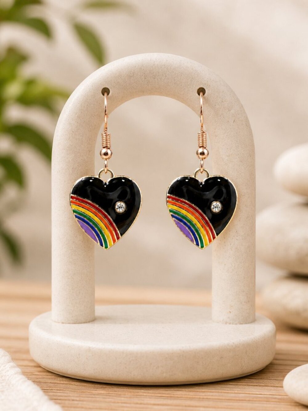Rainbow Heart Enamel Drop Earrings | Handmade - Picture 5 of 5